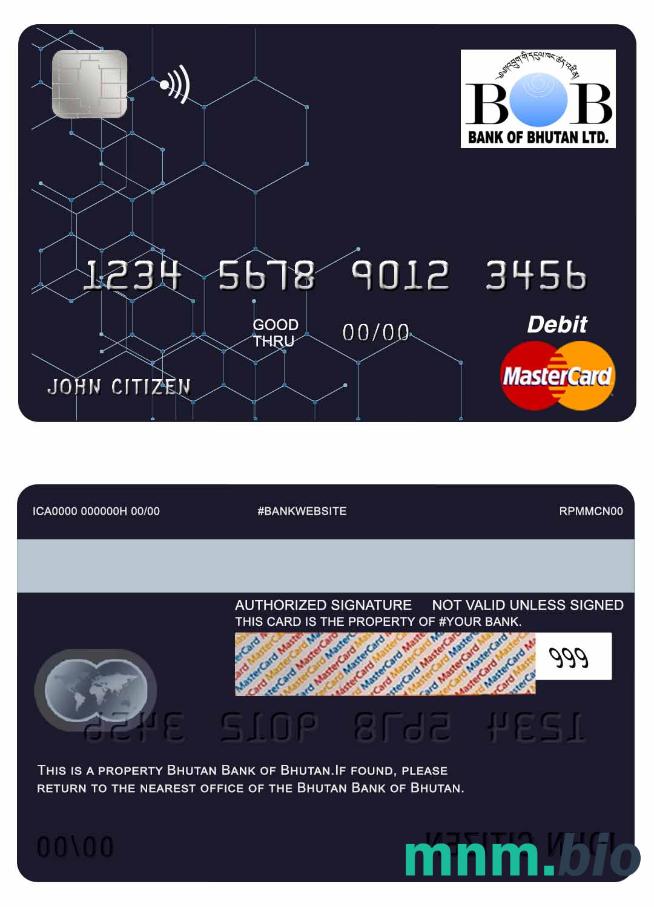 Bhutan Bank of Bhutan przykład karty mastercard w formacie PSD